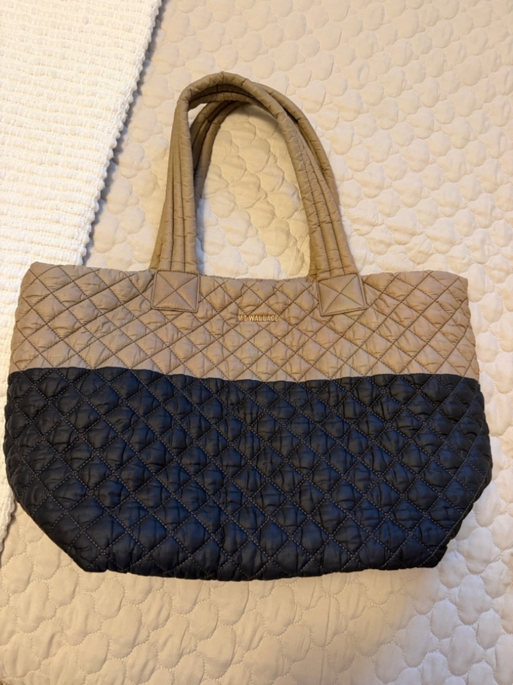 MZ Wallace Quilted Medium Metro Tote in Taupe and Black